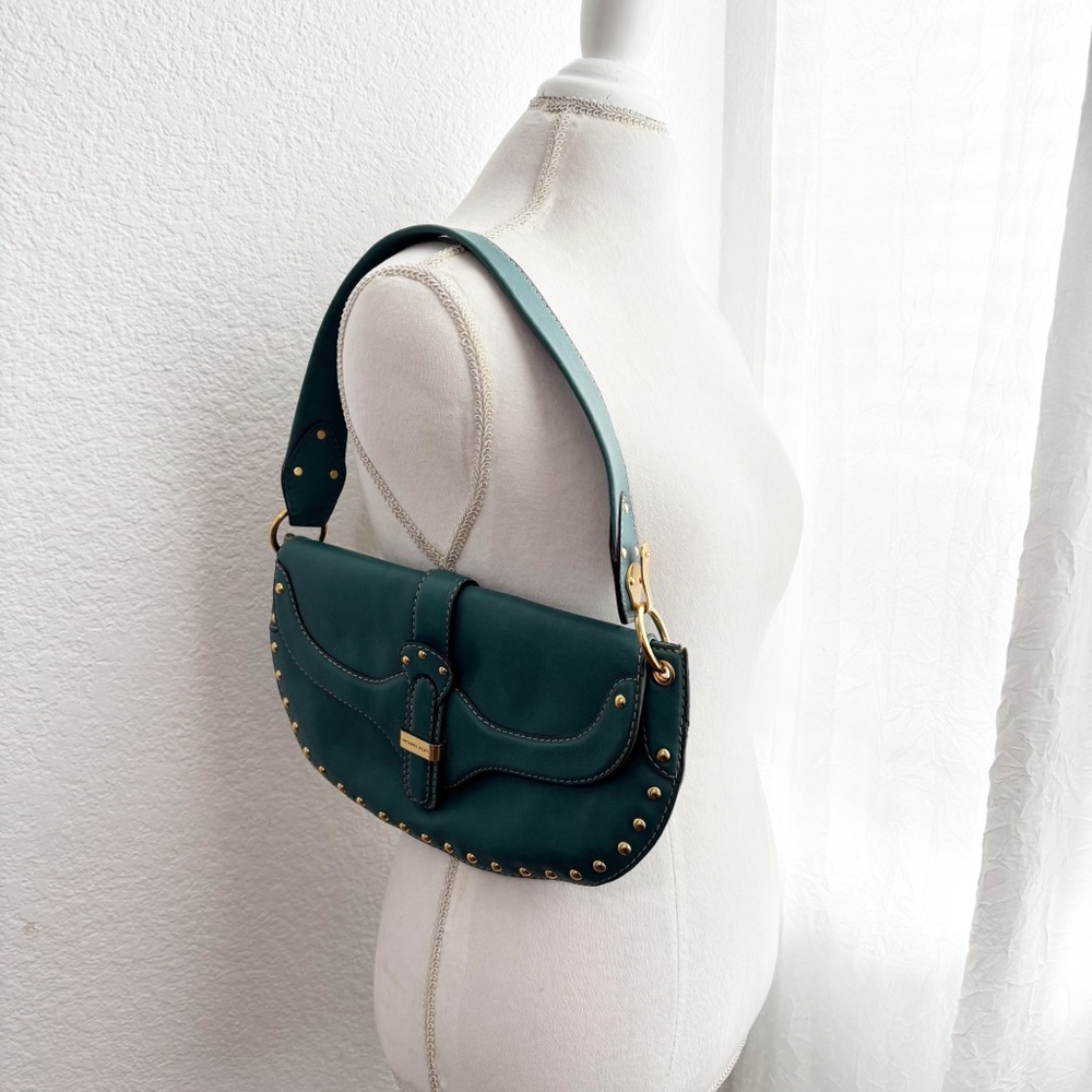 Vintage Michael Kors Teal Studded Leather Shoulder Bag Y2K - Picture 12 of 12